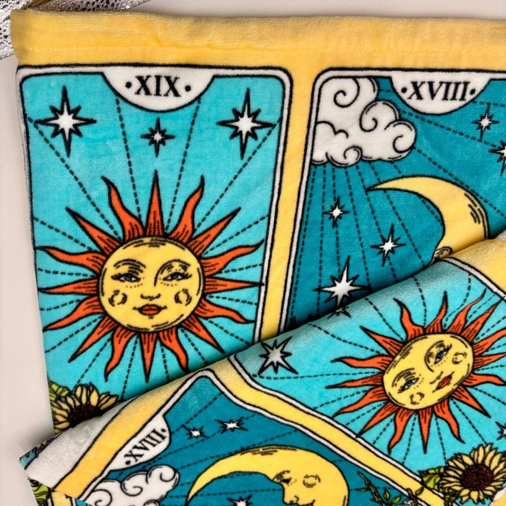 Deborah Connolly Designs Tarot Card Beach Towel Sun Moon Teal Yellow 36x68 NEW‎